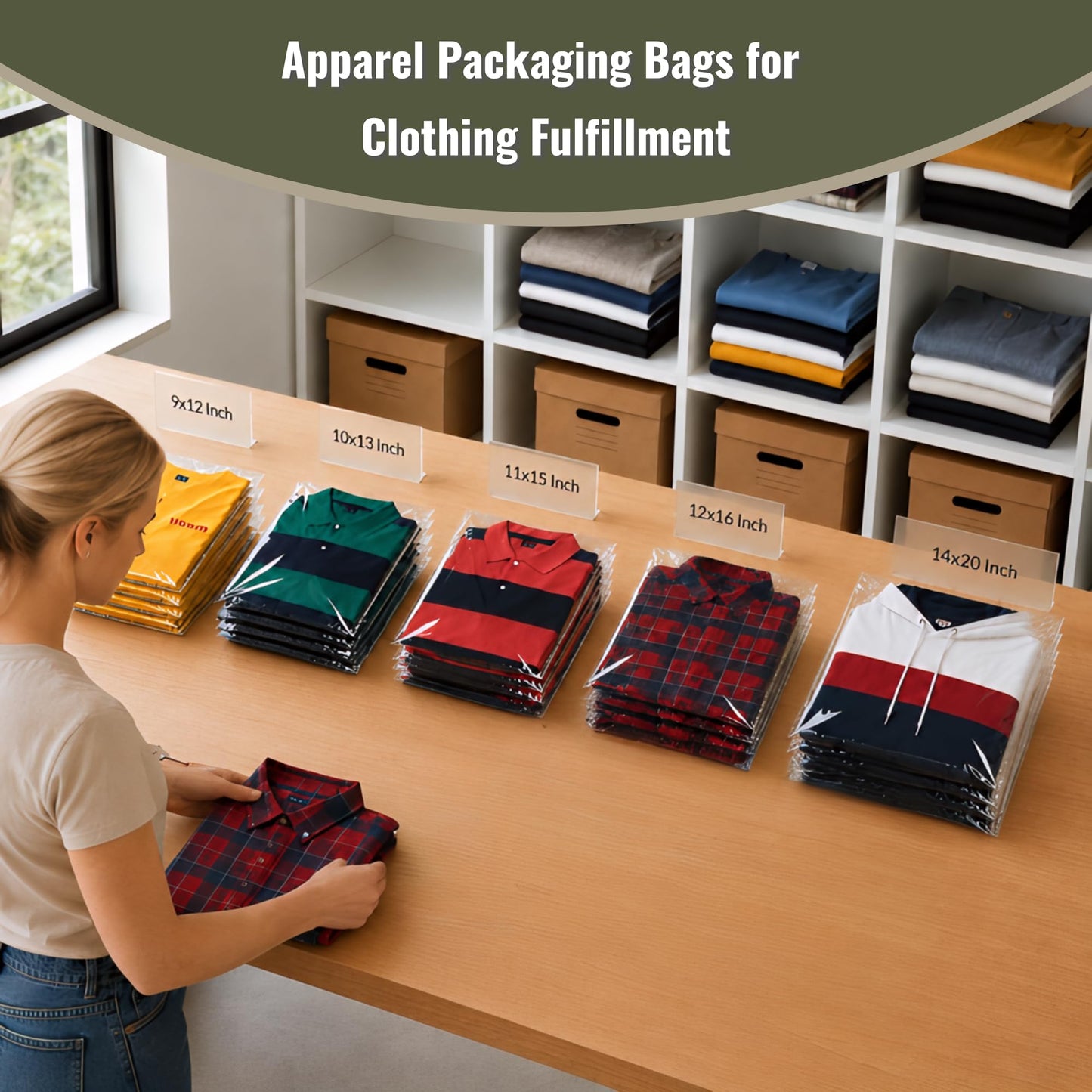 Wowfit 100 CT 10x13 Self Sealing Clear Shirt Bags for Small Business