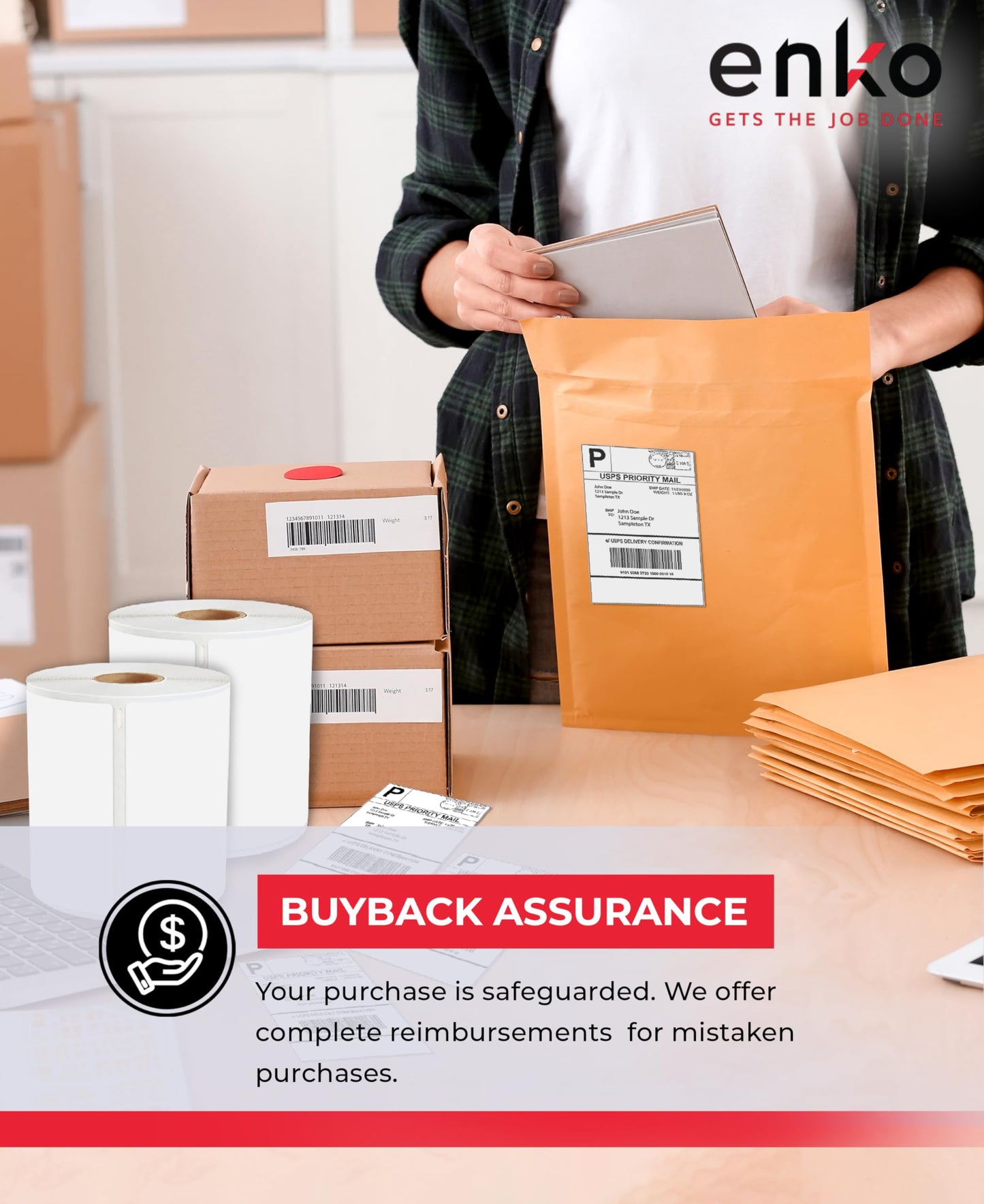 enKo 1744907 8 Rolls | 1760 Thermal 4 x 6 in Address and Shipping Labels