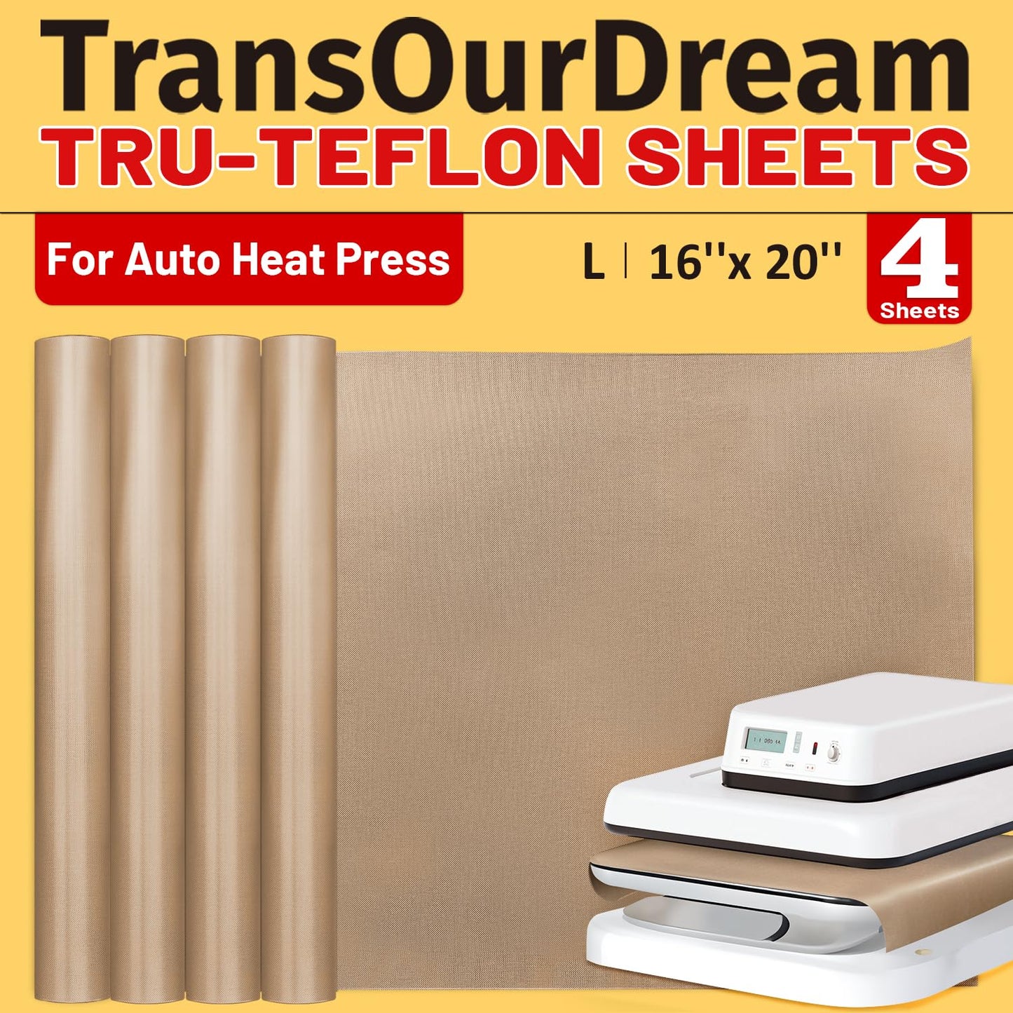 TransOurDream PTFE Teflon Sheets, 16 x 20", 4 Pack
