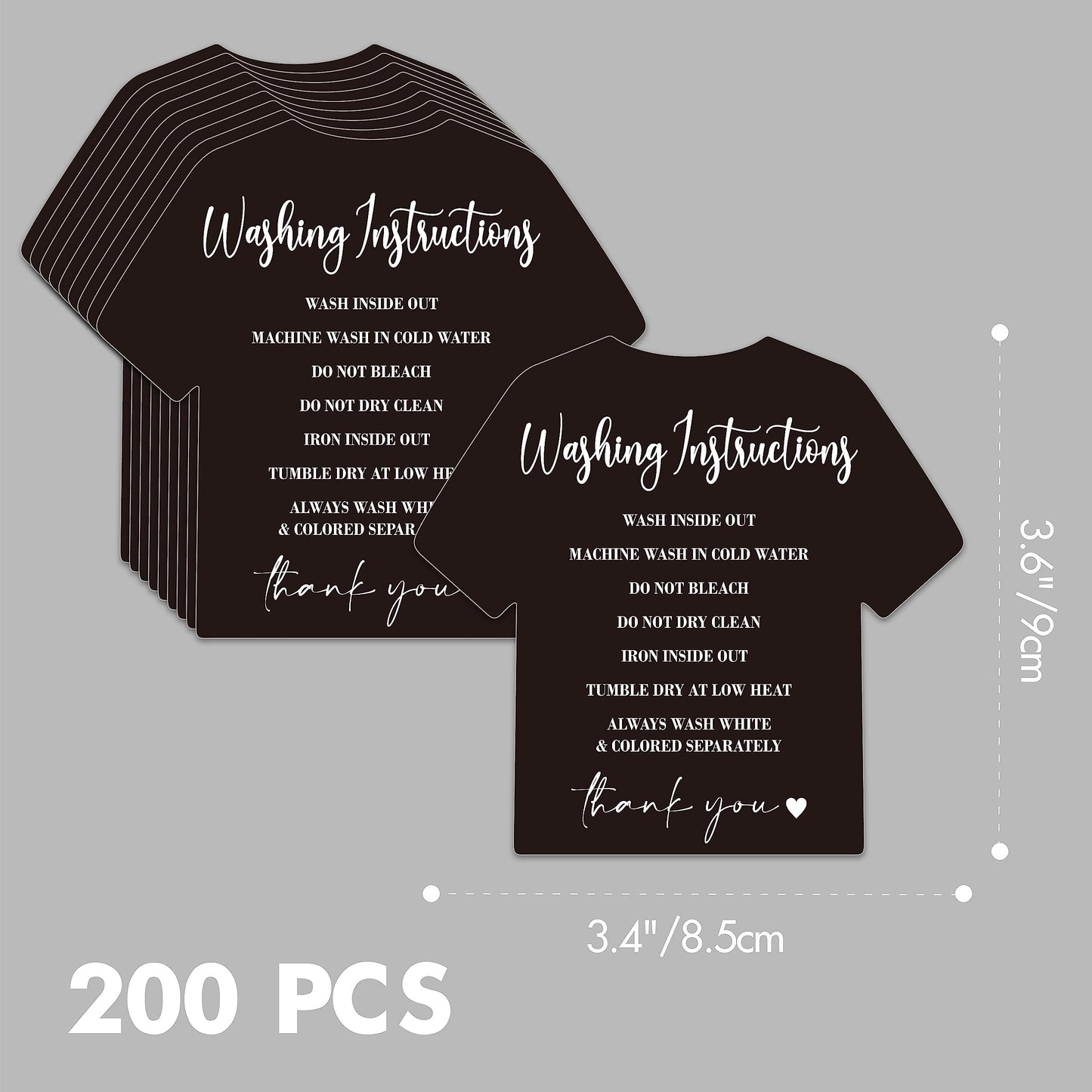200 PCS Washing Instruction Cards, Clothes T Shirt Cleaning Care Instruction Insert Customer Direction Card for Small Business Packaging Online Shop Owner (3.6” x 3.4”)