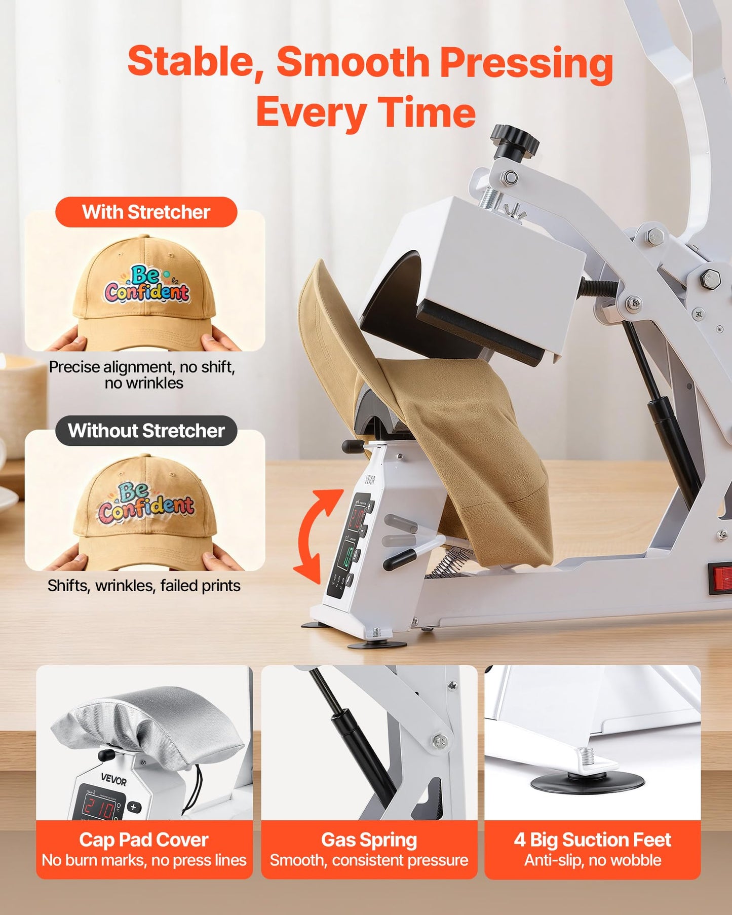 VEVOR Hat Heat Press Machine, with 4 Interchangeable Platens and Caps Stretcher, Precise Temperature & Time Control, Heat Press for Hats and Caps