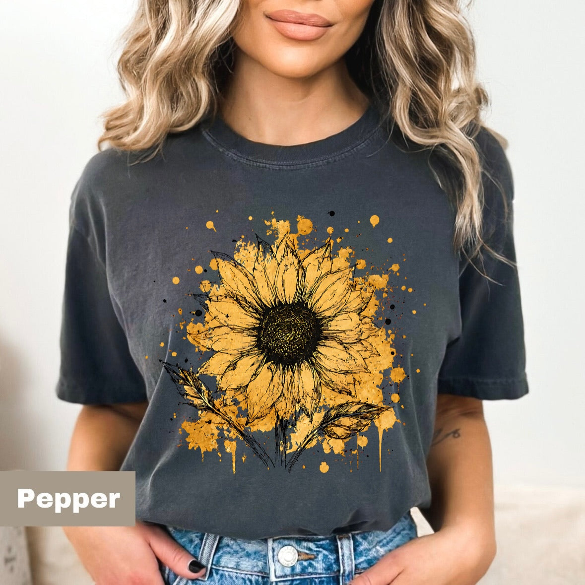 sunflower splatter clear film screen print