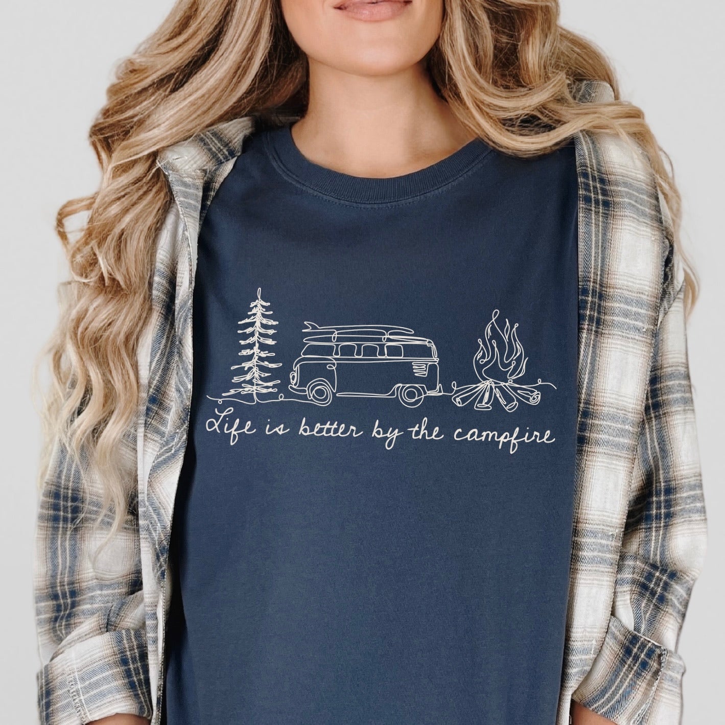 life is better by the campfire beige ink screen print transfer•