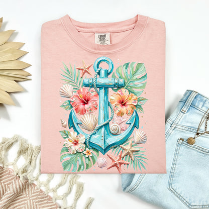 tropical anchor clear film screen print