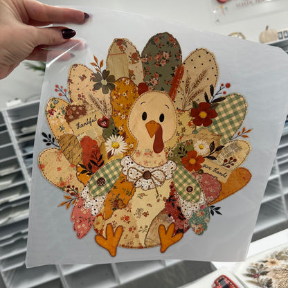 patchwork turkey clear film screen print