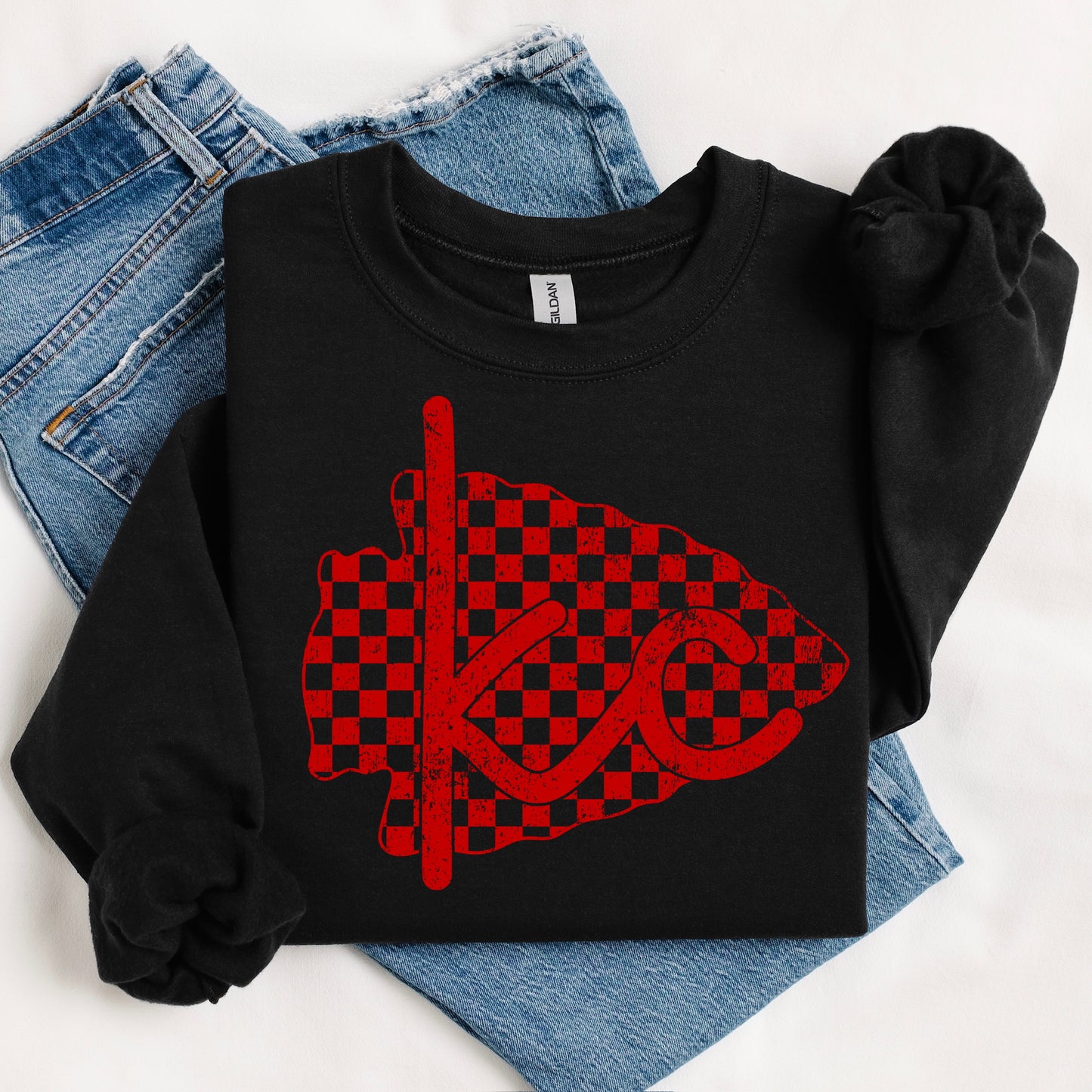 RED checkered arrowhead KC screen print transfer