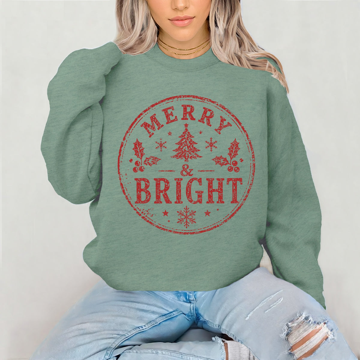 merry & bright screen print transfer