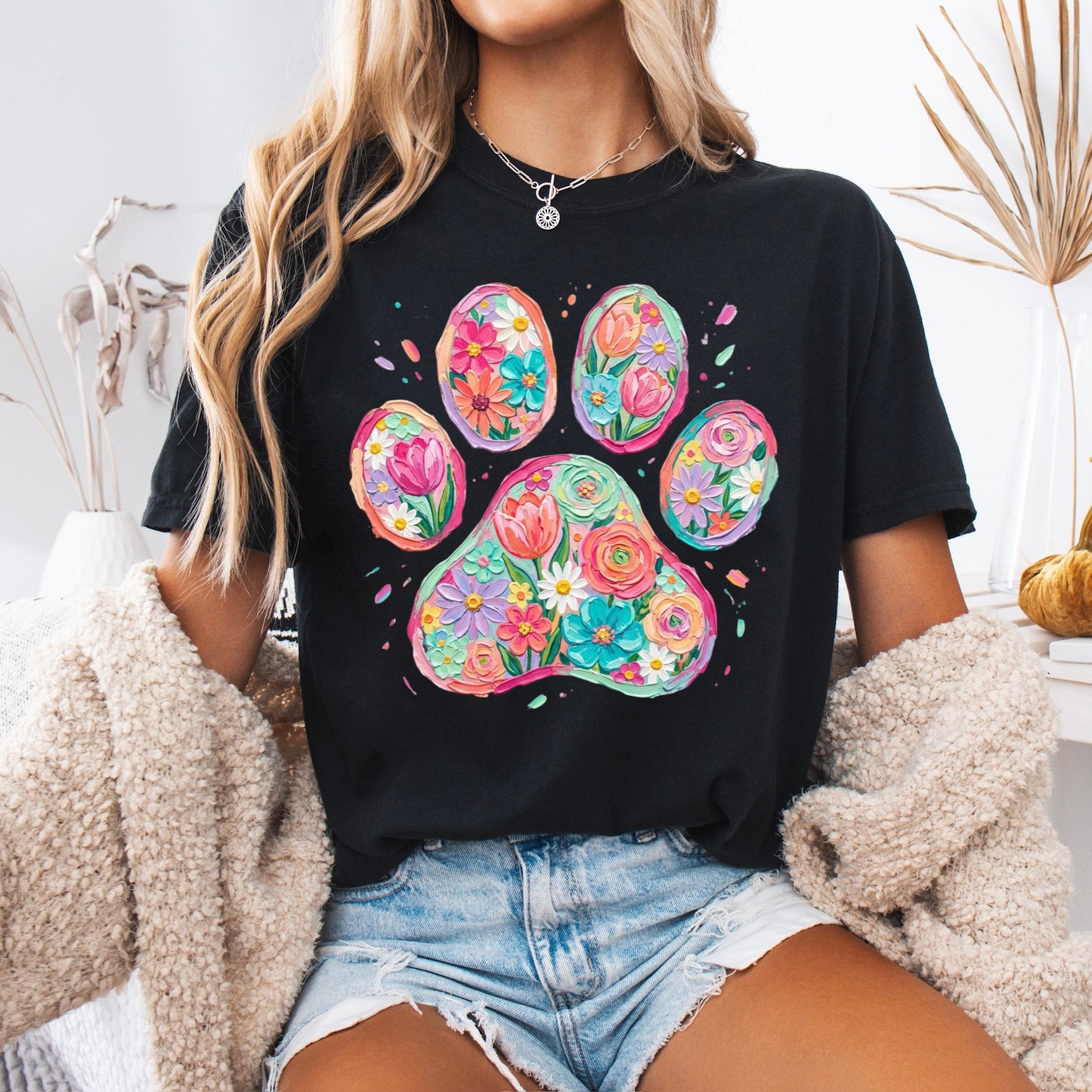 floral paw print clear film screen print