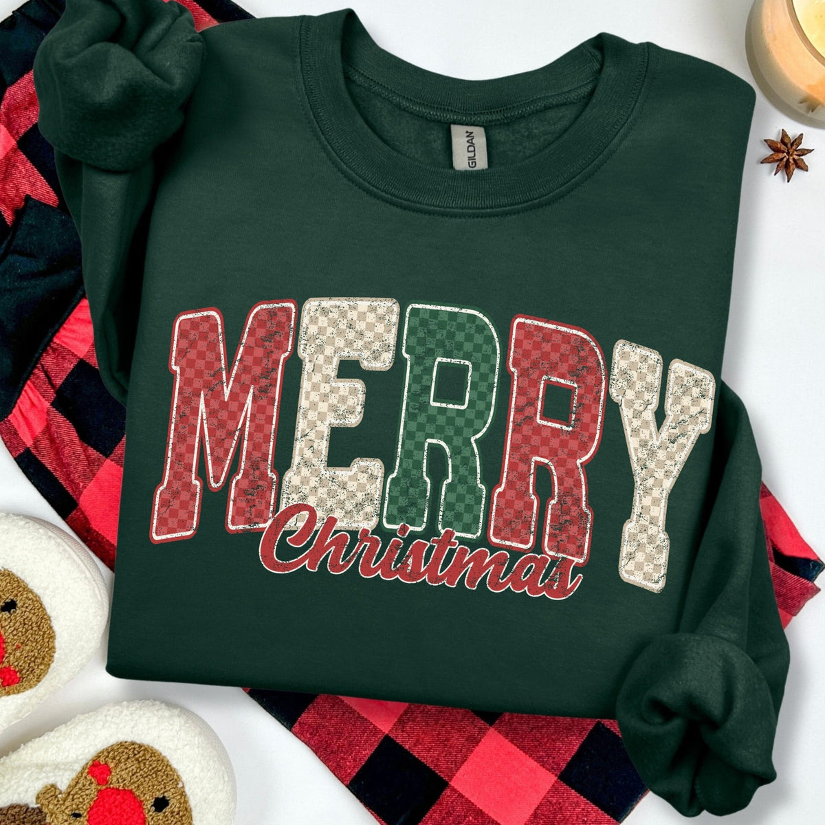 checker Merry Christmas clear film screen print