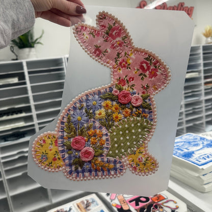 patchwork bunny clear film screen print
