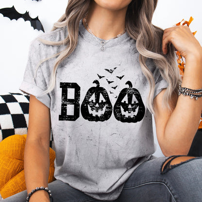 BOO distressed black ink screen print transfer•