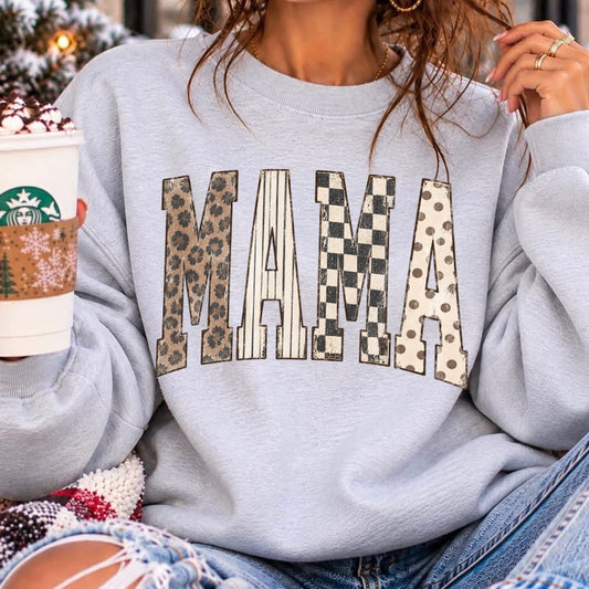 trendy mixed pattern MAMA clear film screen print