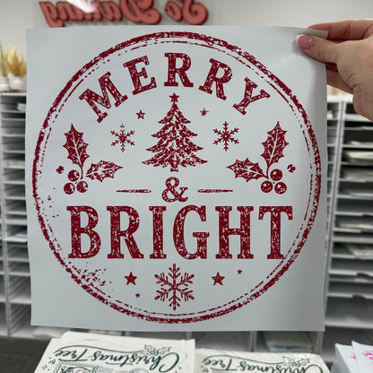 merry & bright screen print transfer
