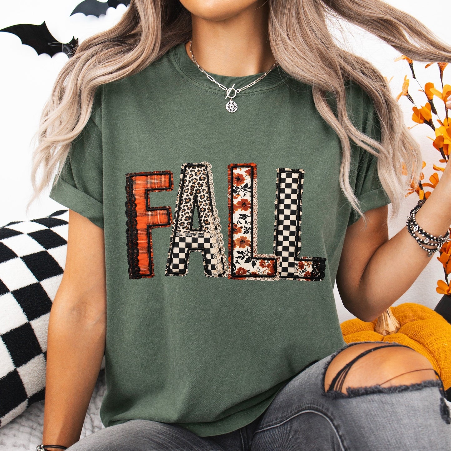 patchwork fall clear film screen print