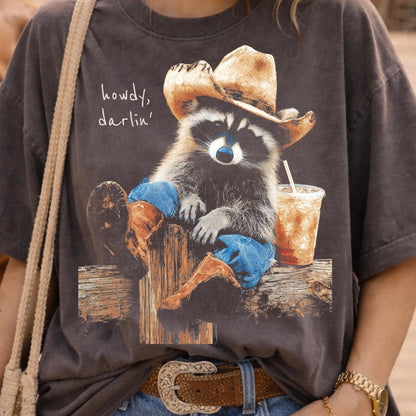 howdy darlin' raccoon clear film screen print
