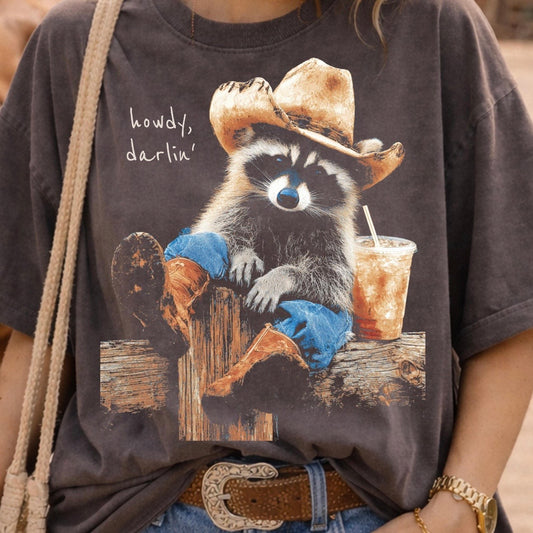 howdy darlin' raccoon clear film screen print