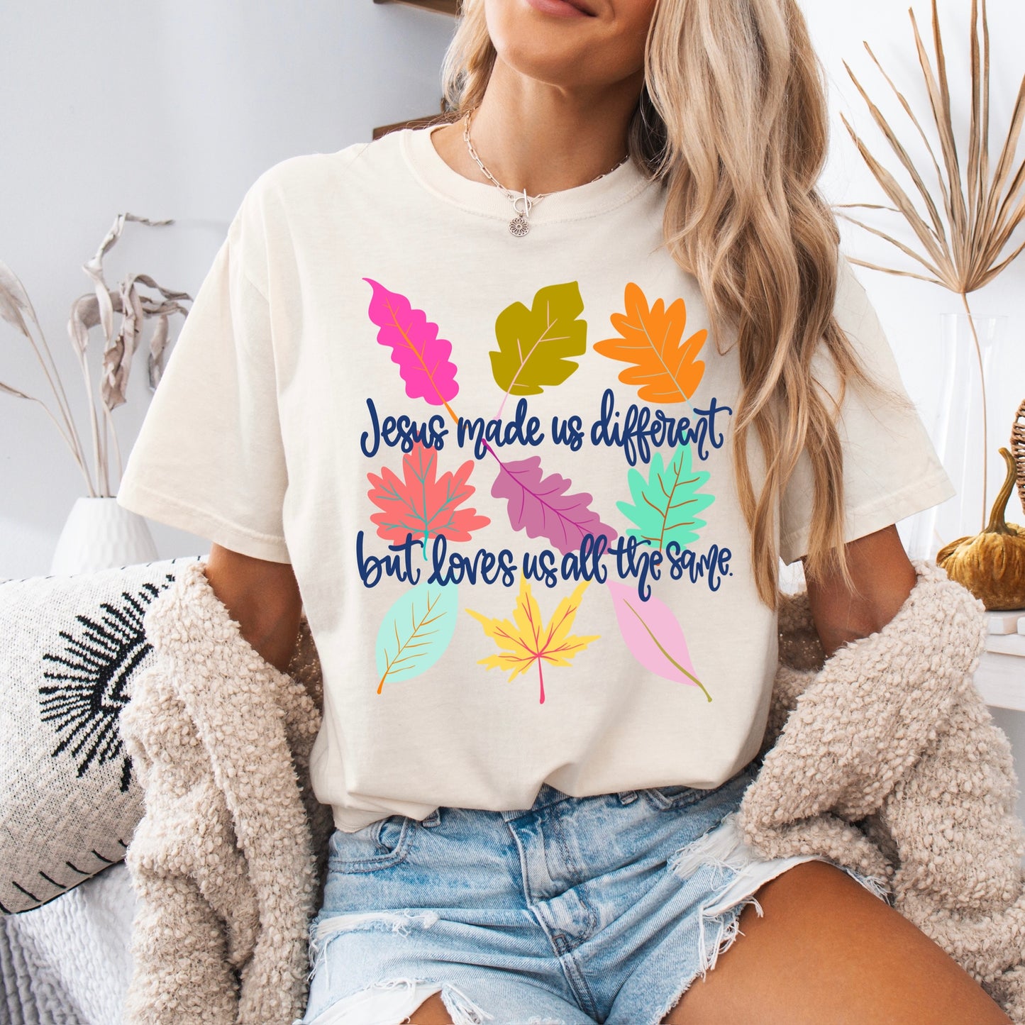 Jesus made us different leaves clear film screen print