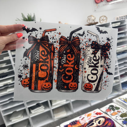 halloween diet cokes clear film screen print