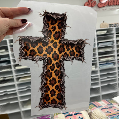 leopard cross ripped clear film screen print