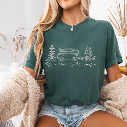 life is better by the campfire beige ink screen print transfer•