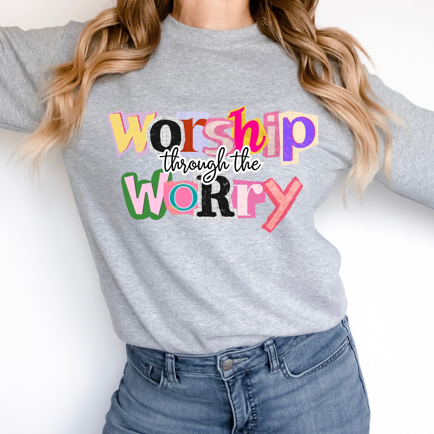 worship thru the worry clear film screen print