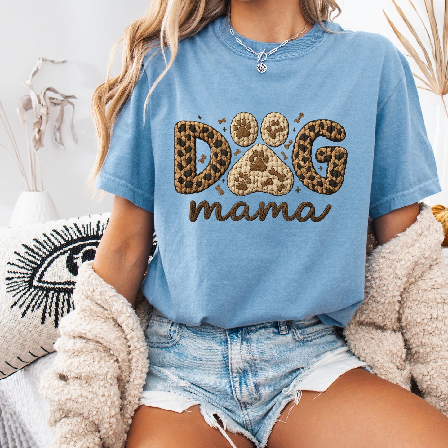 Dog mama faux yarn clear film screen print