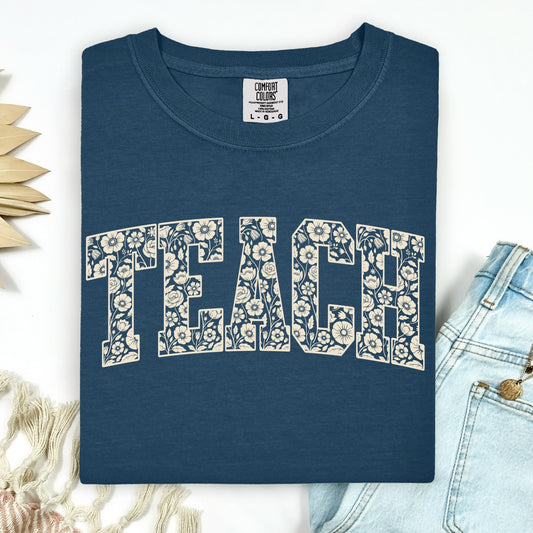 TEACH floral screen print transfer•