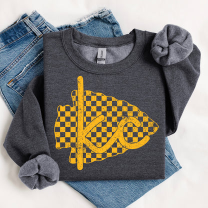 YELLOW GOLD checkered arrowhead KC screen print transfer