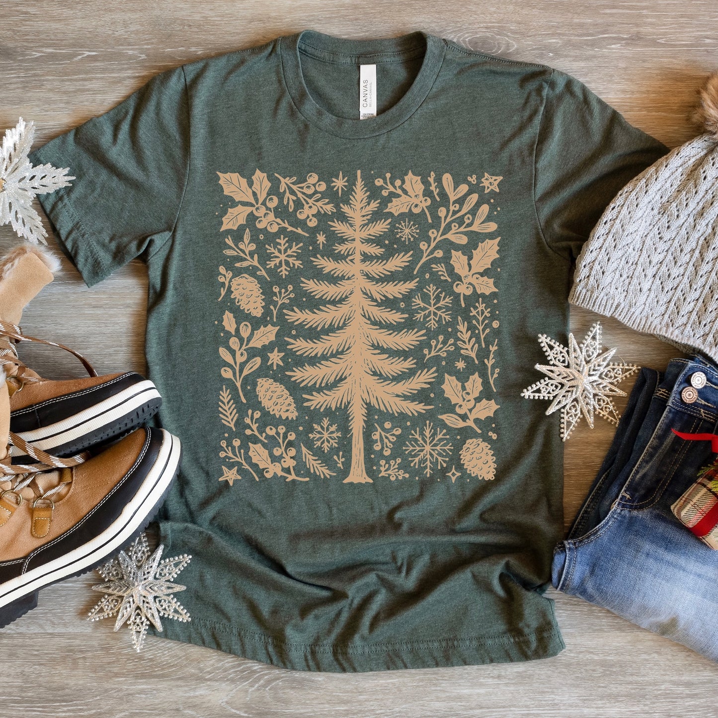 Tan ink Winter tree screen print transfer