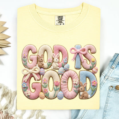 God is good faux yarn clear film screen print