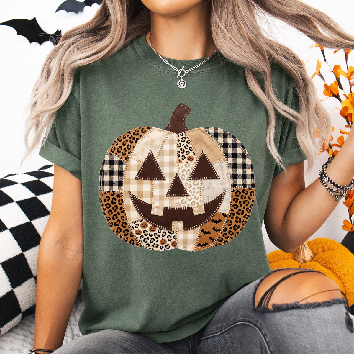 pumpkin checker leopard clear film screen print