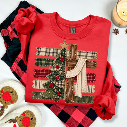 patchwork cross christmas tree clear film screen print