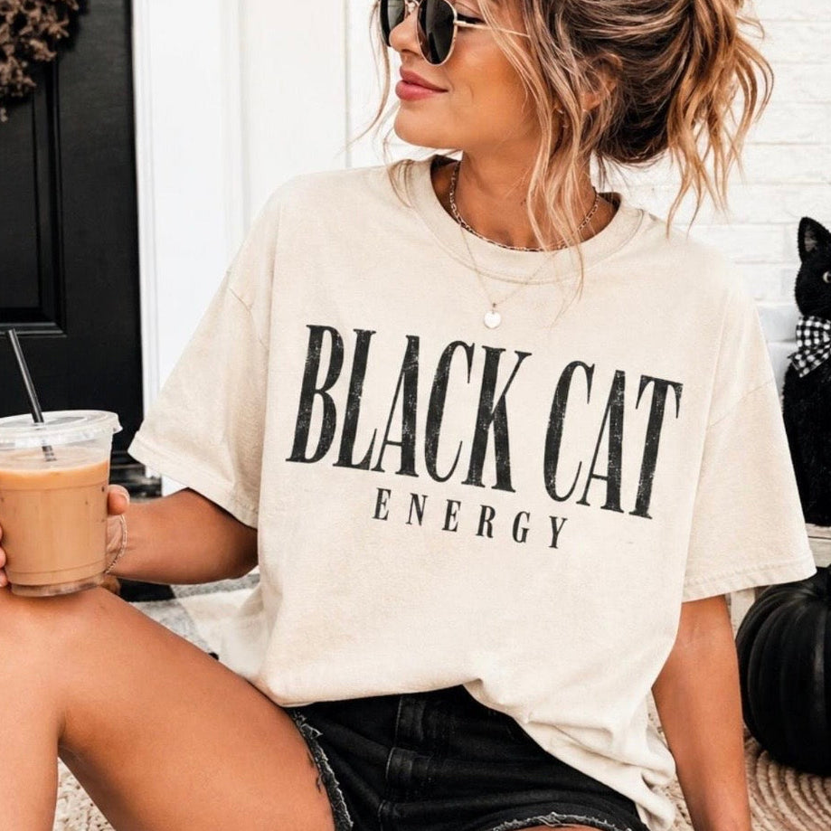 black cat energy screen print transfer