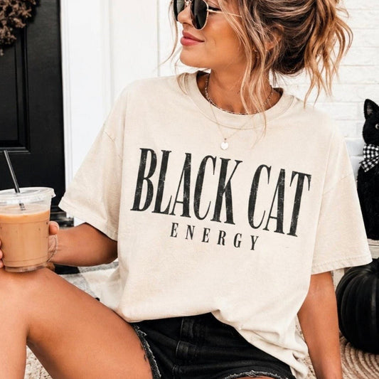 black cat energy screen print transfer