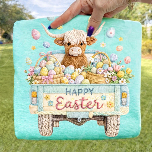 Happy Easter truck clear film screen print