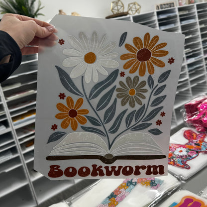 FLORAL BOOKWORM clear film transfer