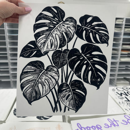 monstera plant screen print transfer
