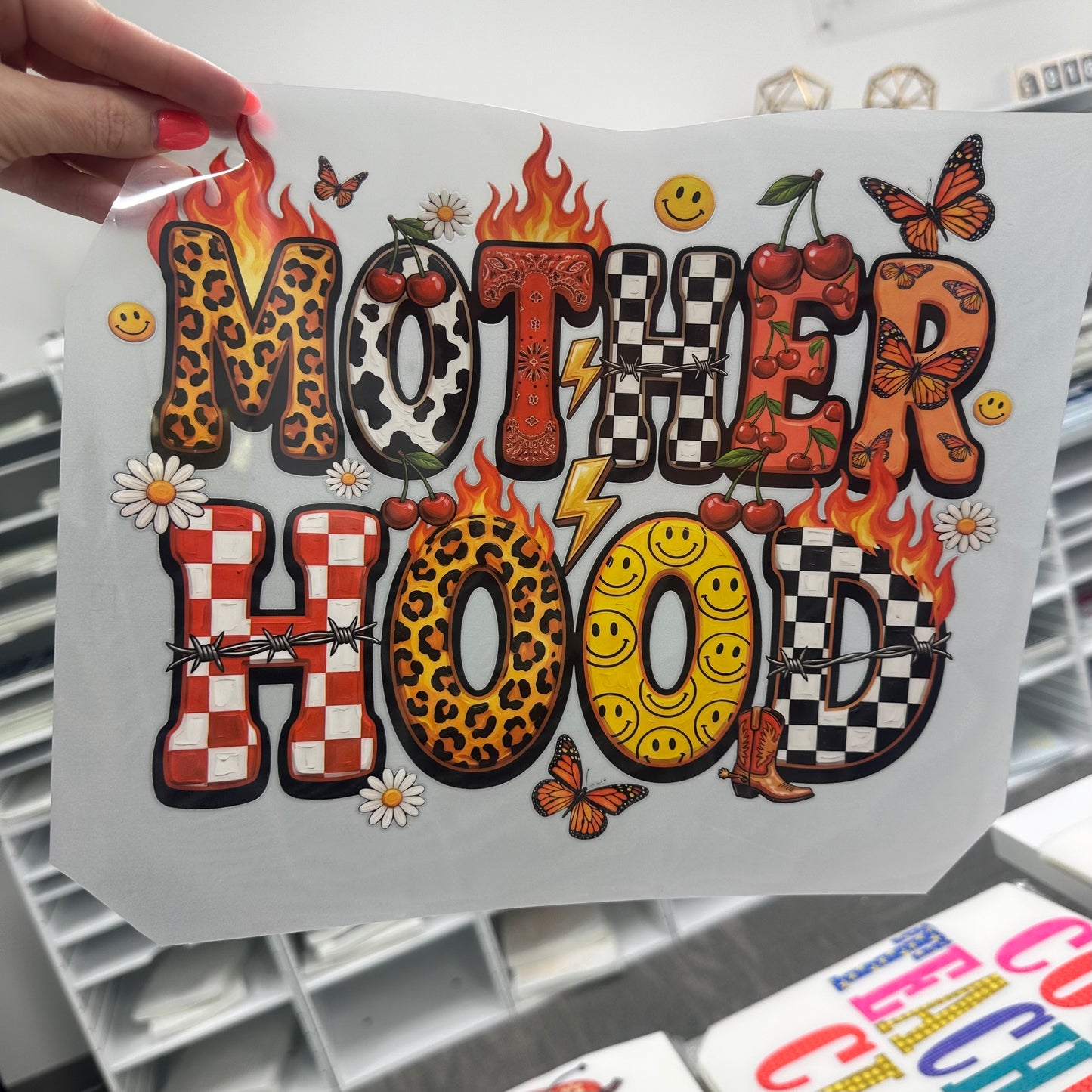 motherhood grunge clear film screen print