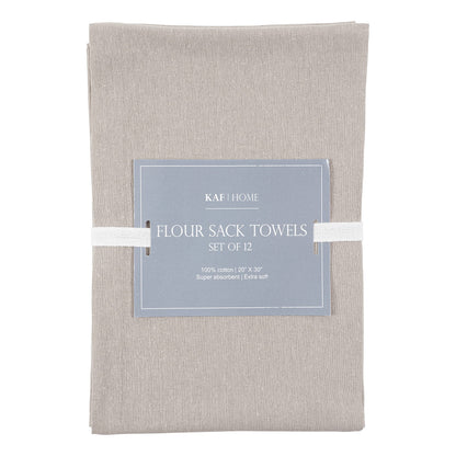 KAF Home Set of 12 Flat Flour Sack Embroidery/Craft Gray Kitchen Towels, 100-Percent Cotton (20 x 30-Inches) (Gray)