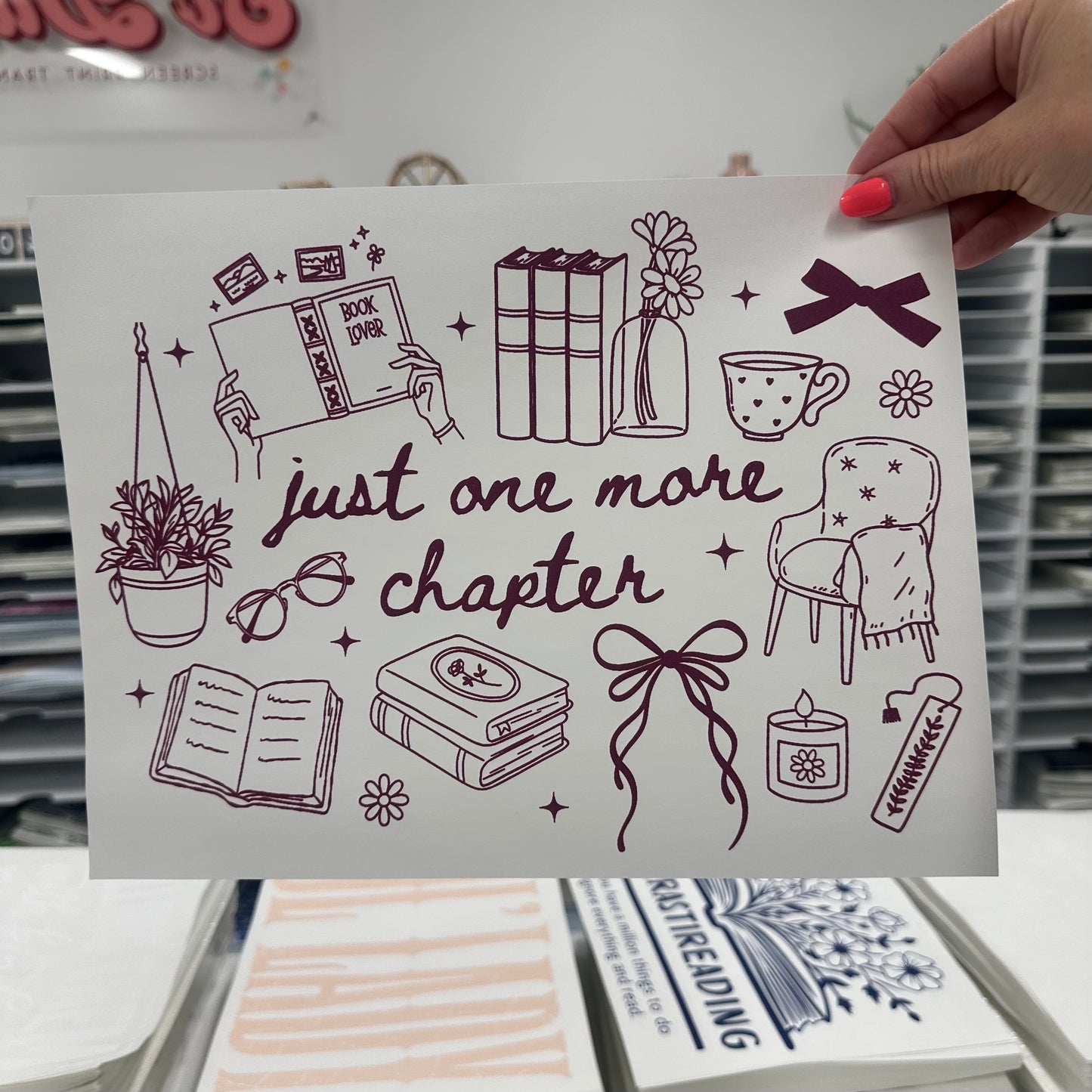 burgundy just one more chapter screen print transfer•