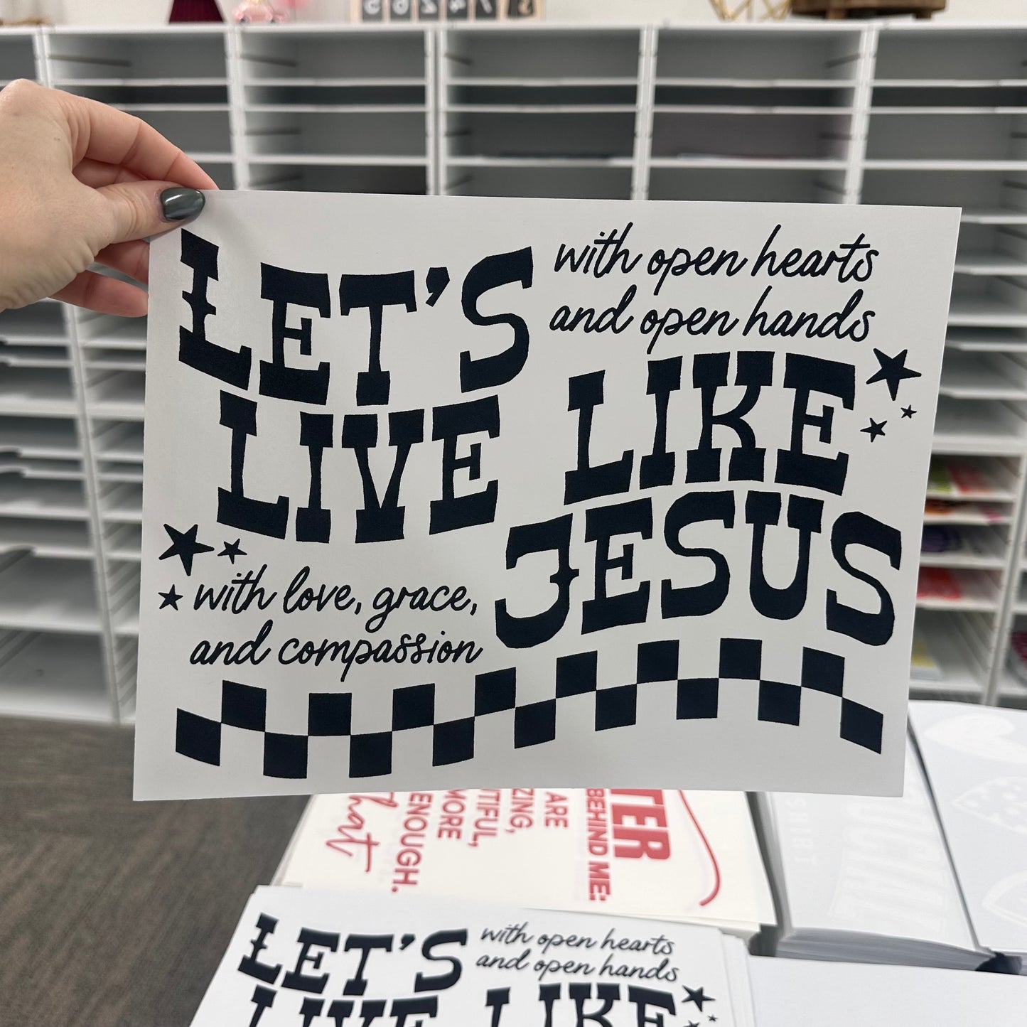 lets live like Jesus screen print transfer