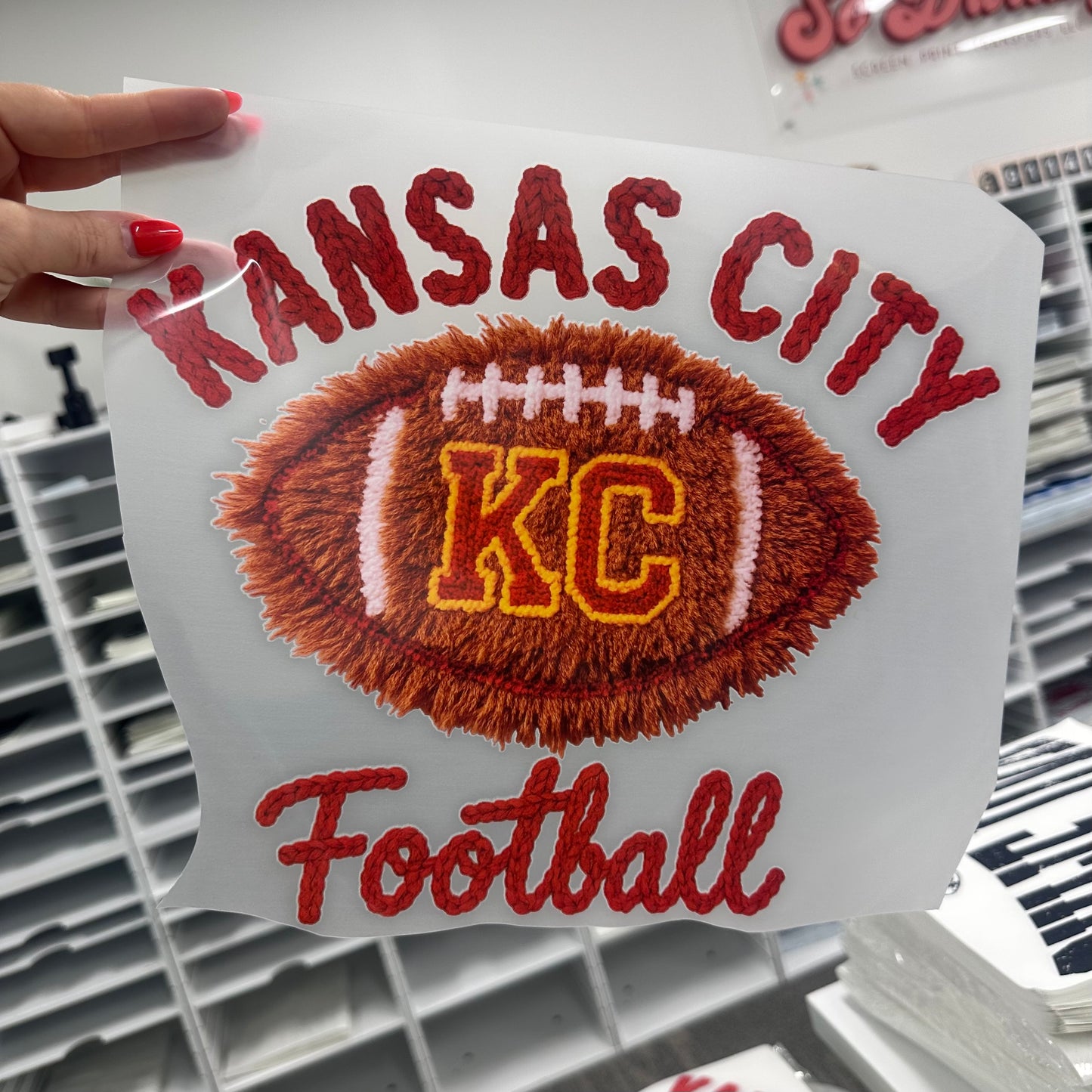 Faux yarn Kansas City Football clear film transfer