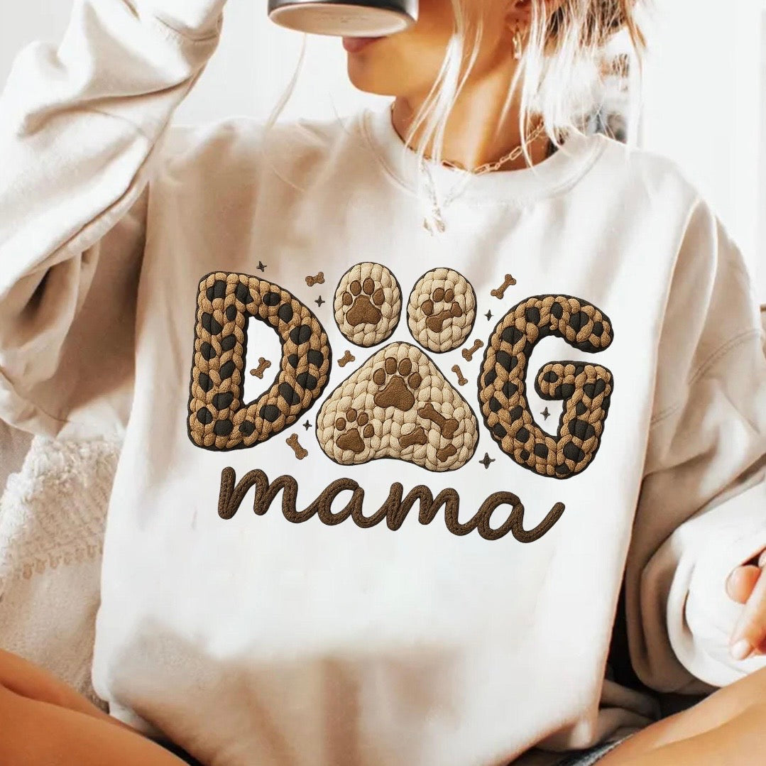 Dog mama faux yarn clear film screen print