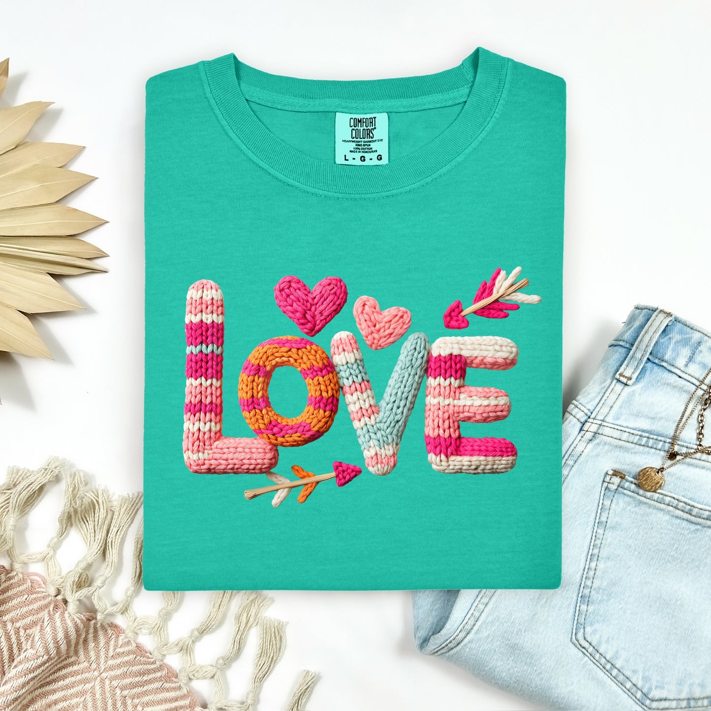 Love faux yarn clear film screen print