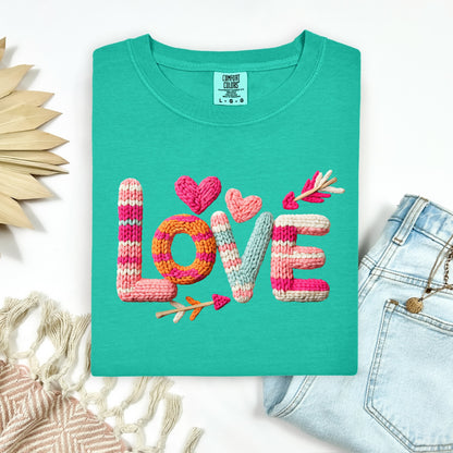 Love faux yarn clear film screen print