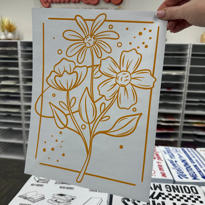 simple floral mustard ink color screen print transfer