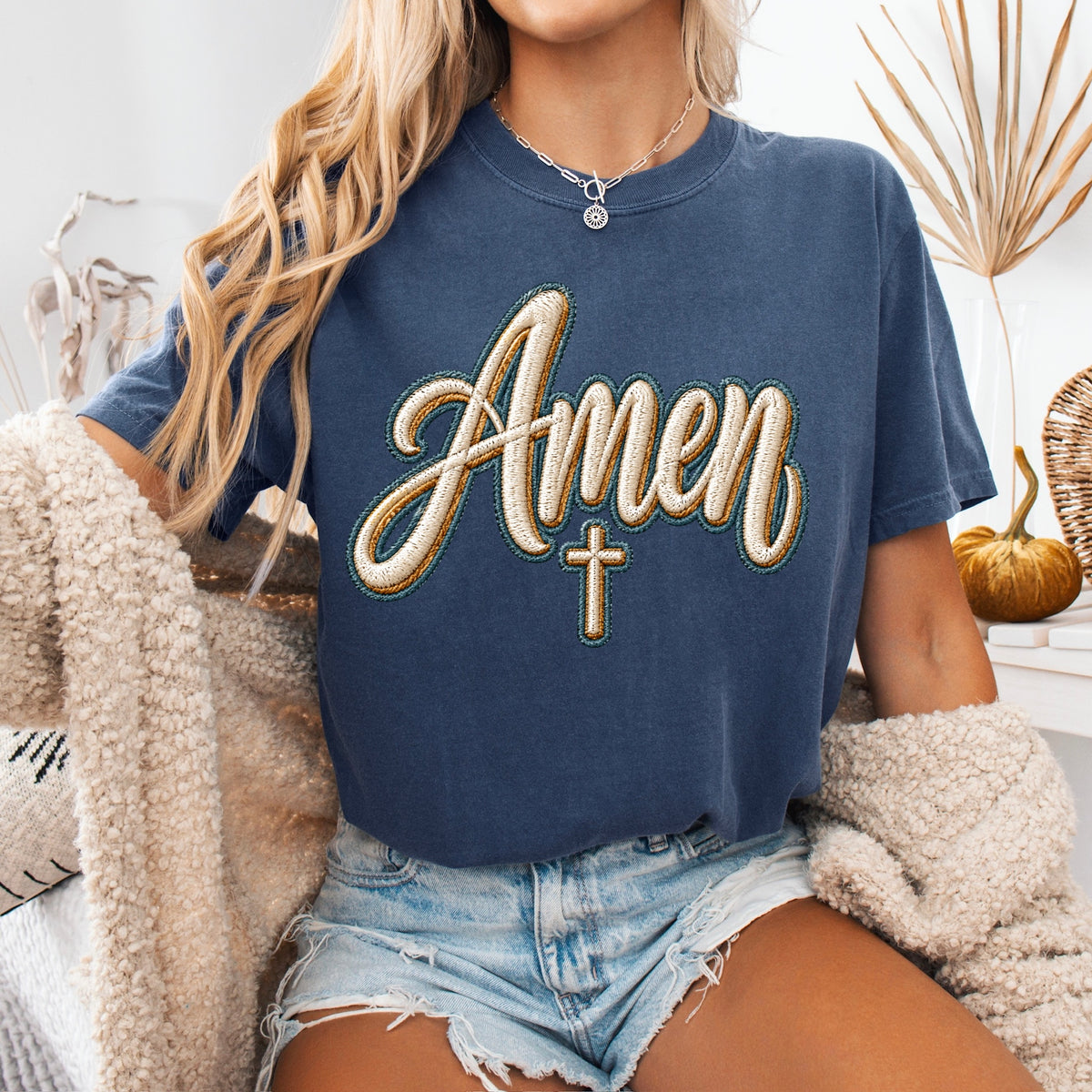 Amen faux embroidery clear film screen print