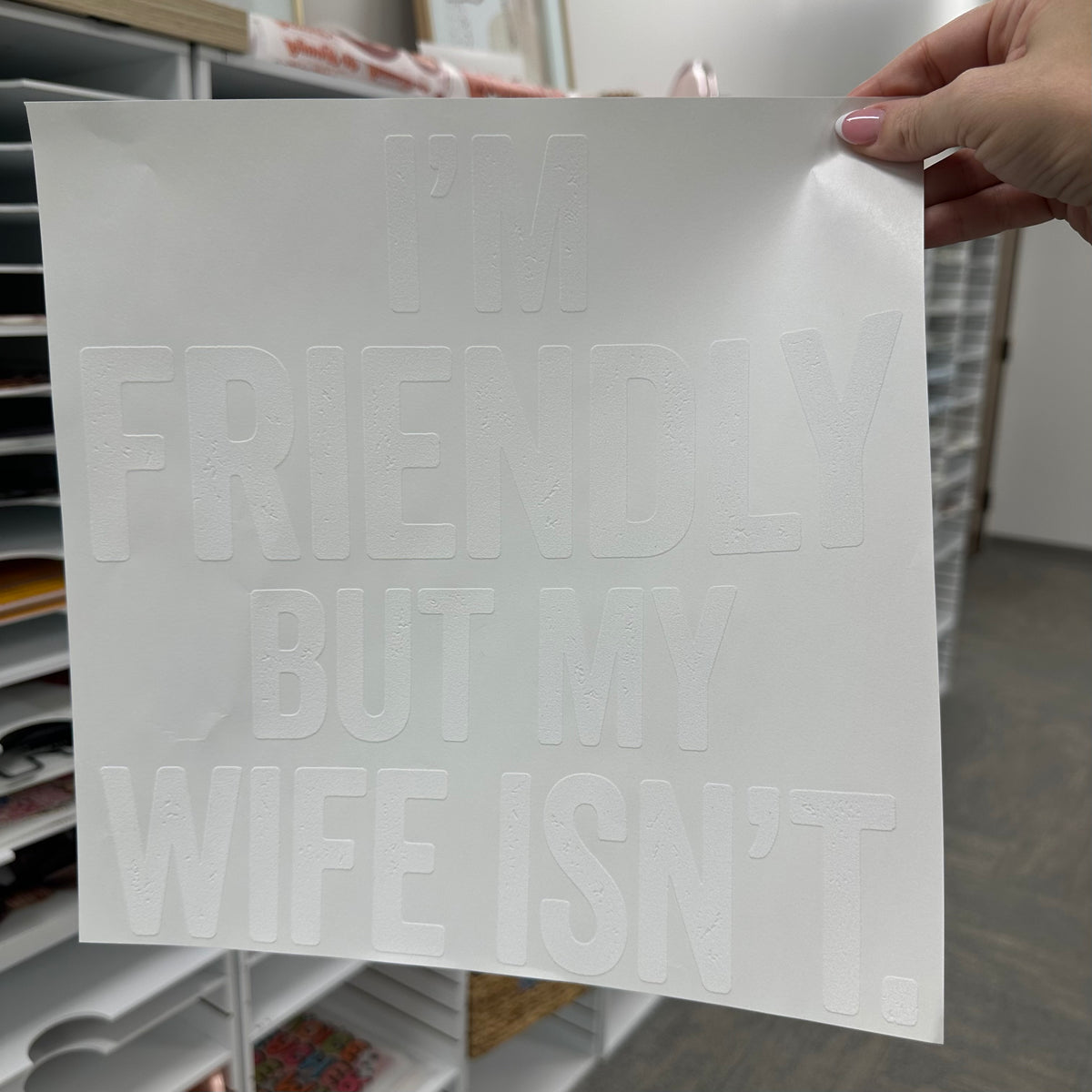 I'm friendly but my wife isnt screen print transfer