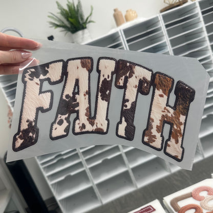 cow print FAITH clear film screen print