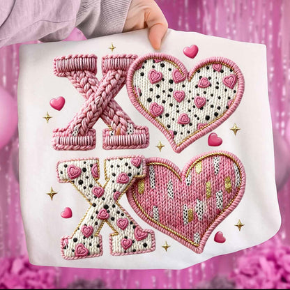 XOXO faux yarn clear film screen print